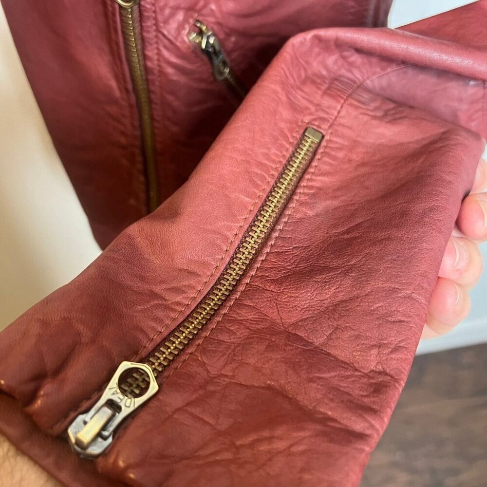 Madewell $525 Washed Leather Motorcycle Jacket Dusty Redwood Size M NC112 - Picture 8 of 15